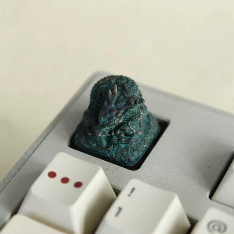 Red short horned Oriental Dragon artisan keycap featuring powerful fantasy dragon design