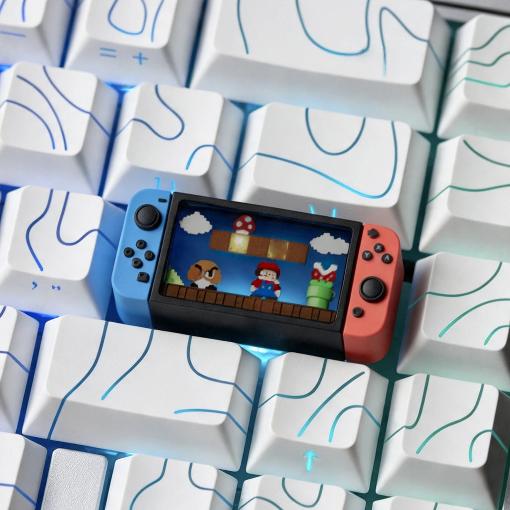 retro-game-console-mario-scene-artisan-keycap-with-miniature-screen-design-for-gamers-and-custom-mechanical-keyboards