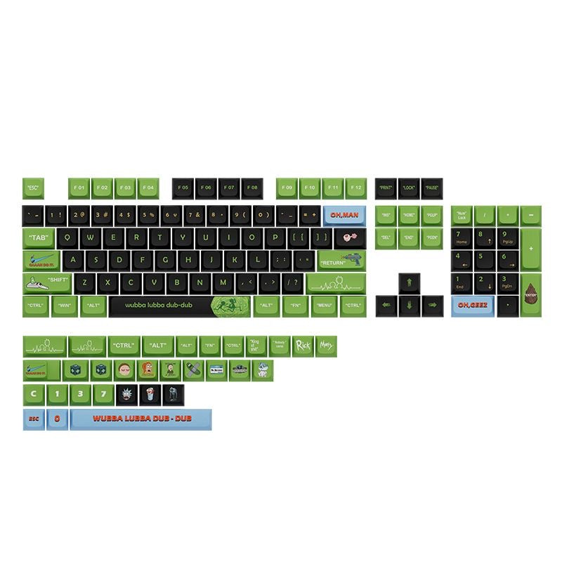 AiheyStudio Rick and Morty Green and Black PBT Keycap Set with XDA profile, perfect for adding personality and adventure to your setup