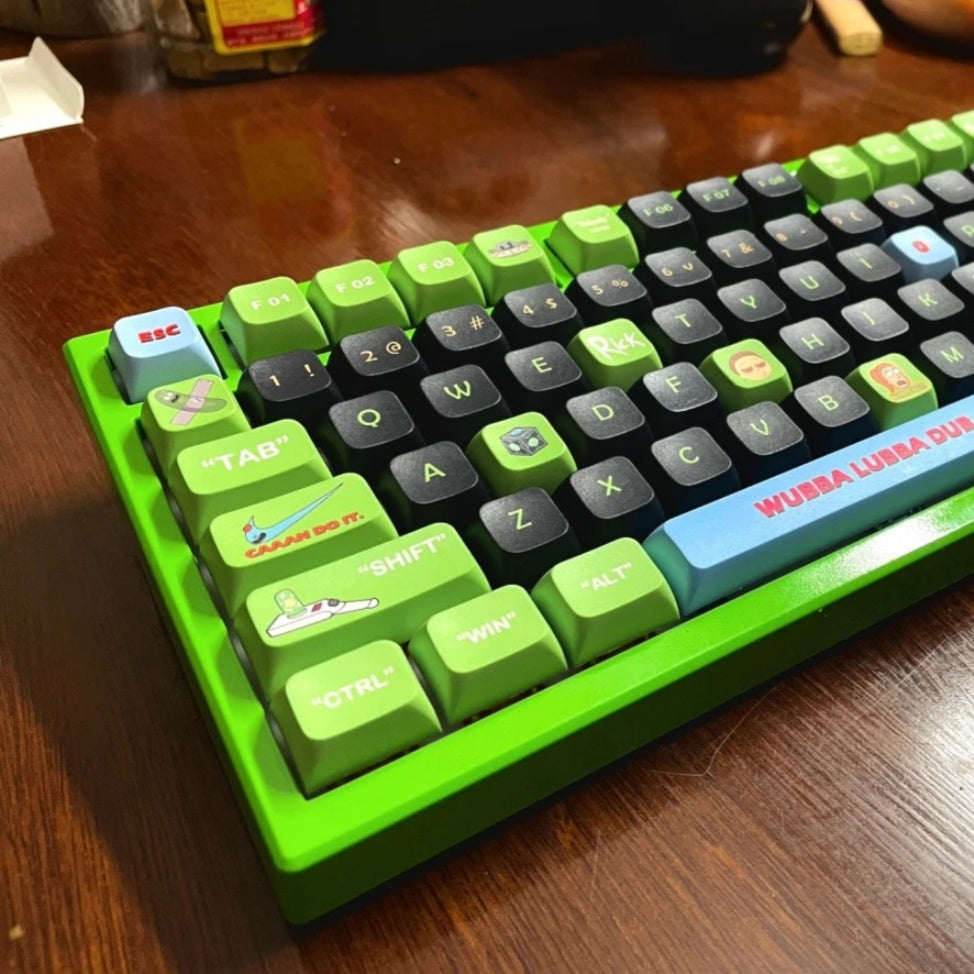 Custom Rick and Morty green and black keycap set in XDA profile, 135 keys designed to capture the wild energy of the show