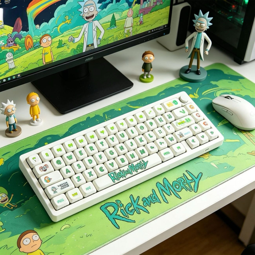 rick-and-morty-inspired-pbt-keycap-set-with-green-portal-slime-design-character-art-and-sci-fi-cartoon-style-for-mechanical-keyboards