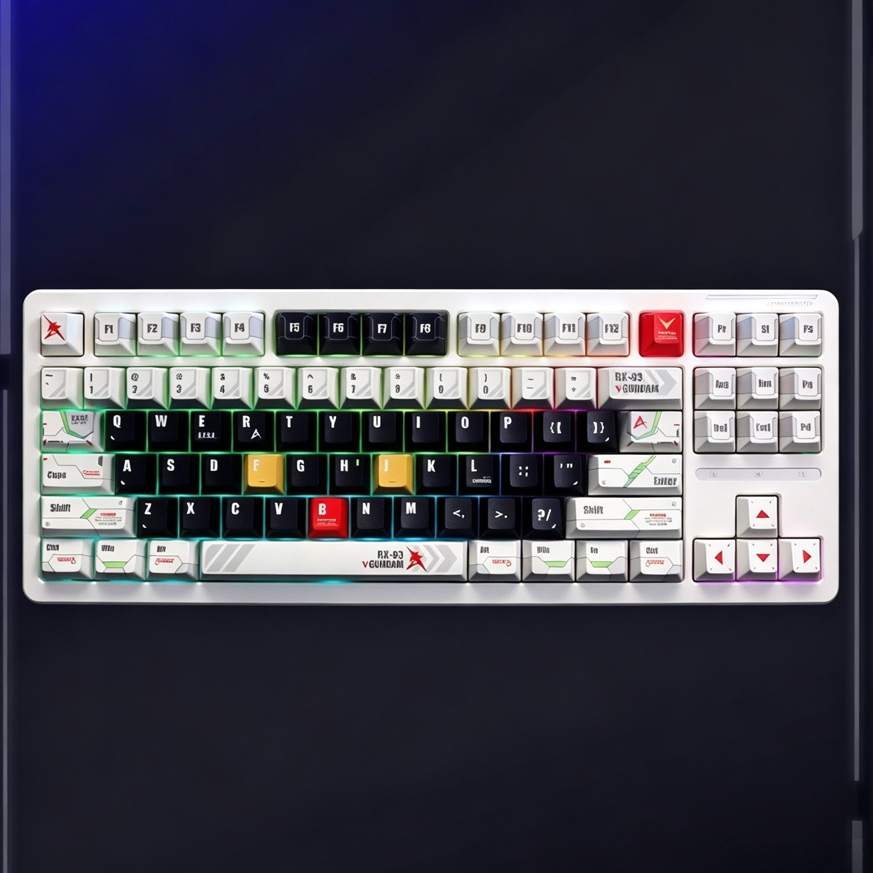 rx-93-nu-gundam-inspired-pbt-keycap-set-with-black-white-mecha-design-red-yellow-accents-and-sci-fi-details-for-mechanical-keyboards