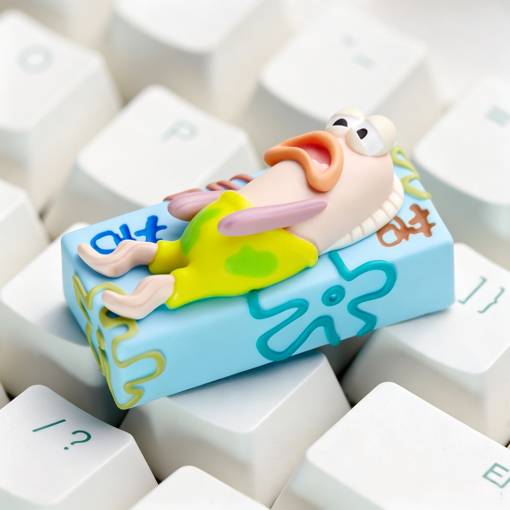 spongebob-tired-fish-artisan-keycap-collection-with-handmade-epoxy-resin-design-for-custom-mechanical-keyboards-and-cartoon-fans