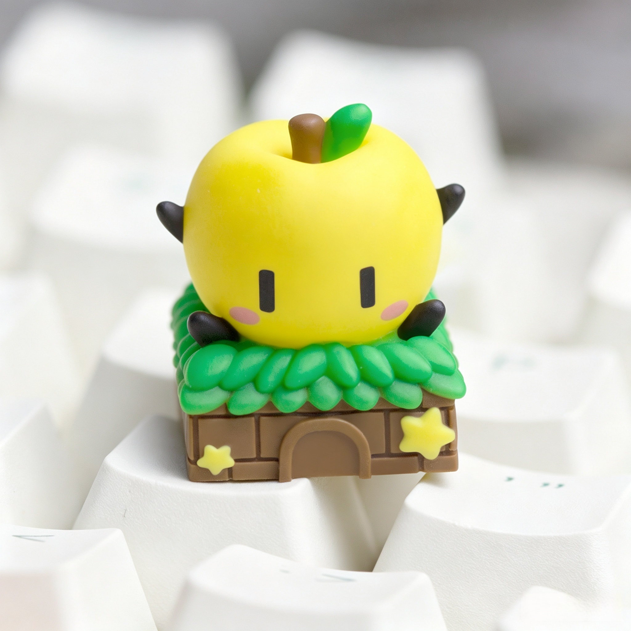handmade-stardew-valley-junimo-apple-resin-keycap-featuring-yellow-pink-blue-and-green-junimo-apple-designs-for-gaming-keyboards-and-collectors