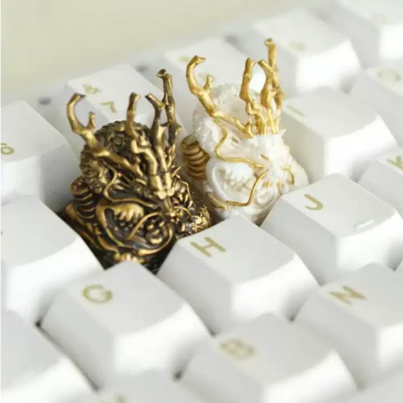 Stone textured short horned dragon artisan keycap featuring detailed oriental fantasy sculpture
