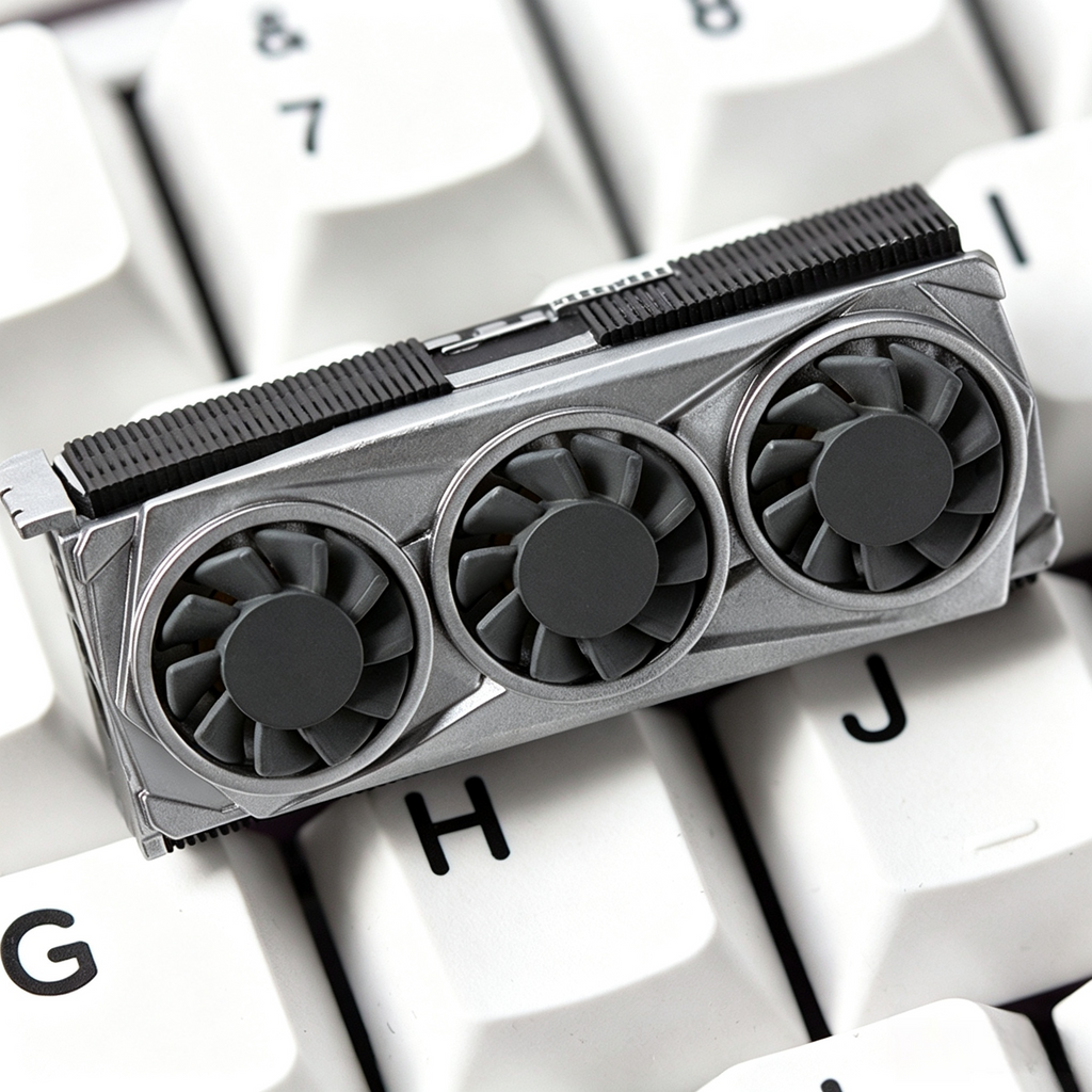 handmade-triple-fan-gpu-resin-keycap-featuring-miniature-graphics-card-design-with-3d-cooling-fan-details-for-gaming-mechanical-keyboards-and-pc-builders