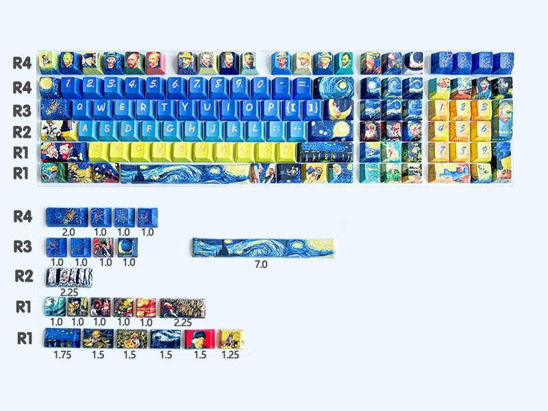 van-gogh-inspired-keycaps-with-crescent-moon-cypress-tree-elements-and-classic-painting-details-for-art-themed-keyboard-builds