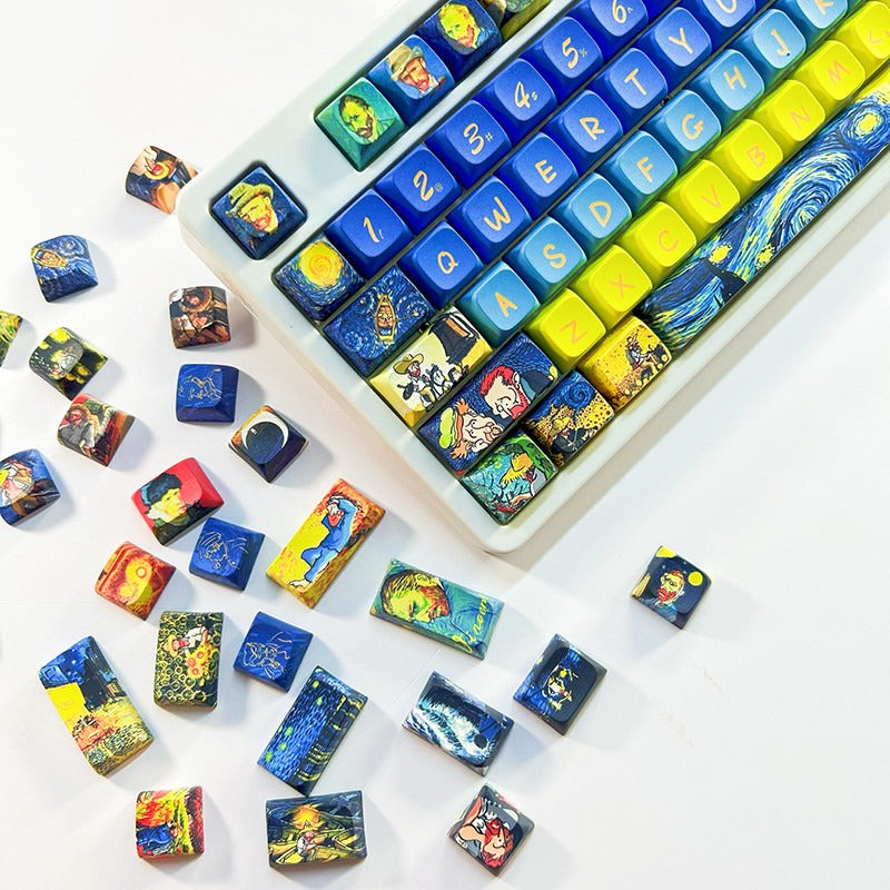van-gogh-starry-night-keycap-set-with-ultramarine-blue-and-sunflower-yellow-color-theme-inspired-by-post-impressionist-art