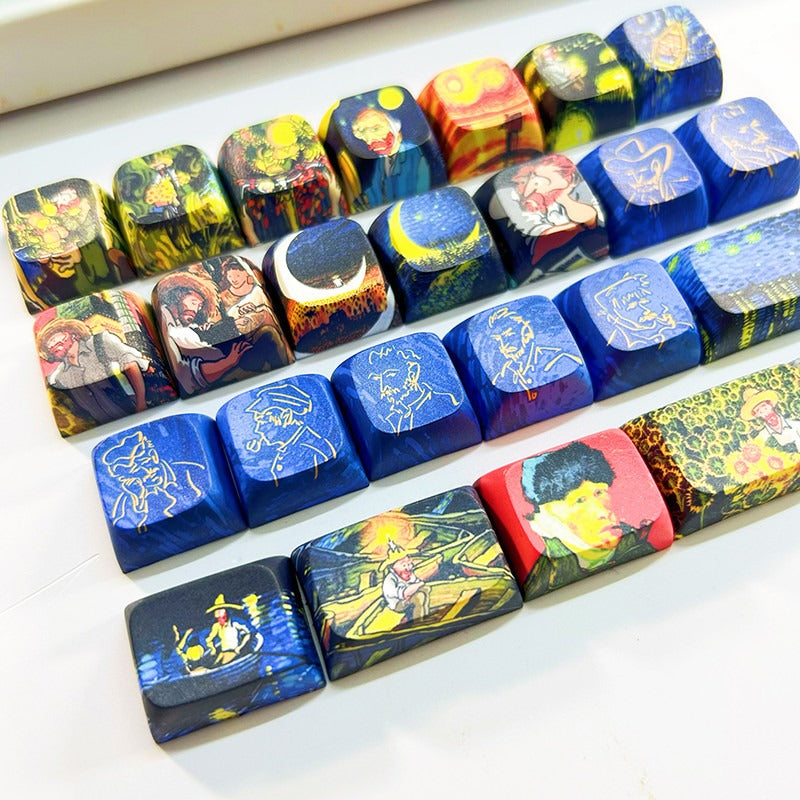 van-gogh-inspired-keycap-set-with-artist-self-portrait-design-and-classic-fine-art-illustrations-for-mechanical-keyboards