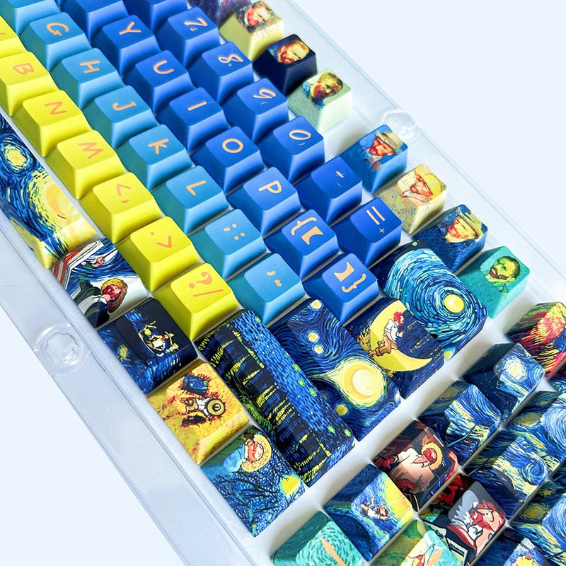 van-gogh-starry-night-keycap-set-with-cobalt-blue-sky-golden-star-design-and-classic-art-inspired-patterns-for-custom-mechanical-keyboards