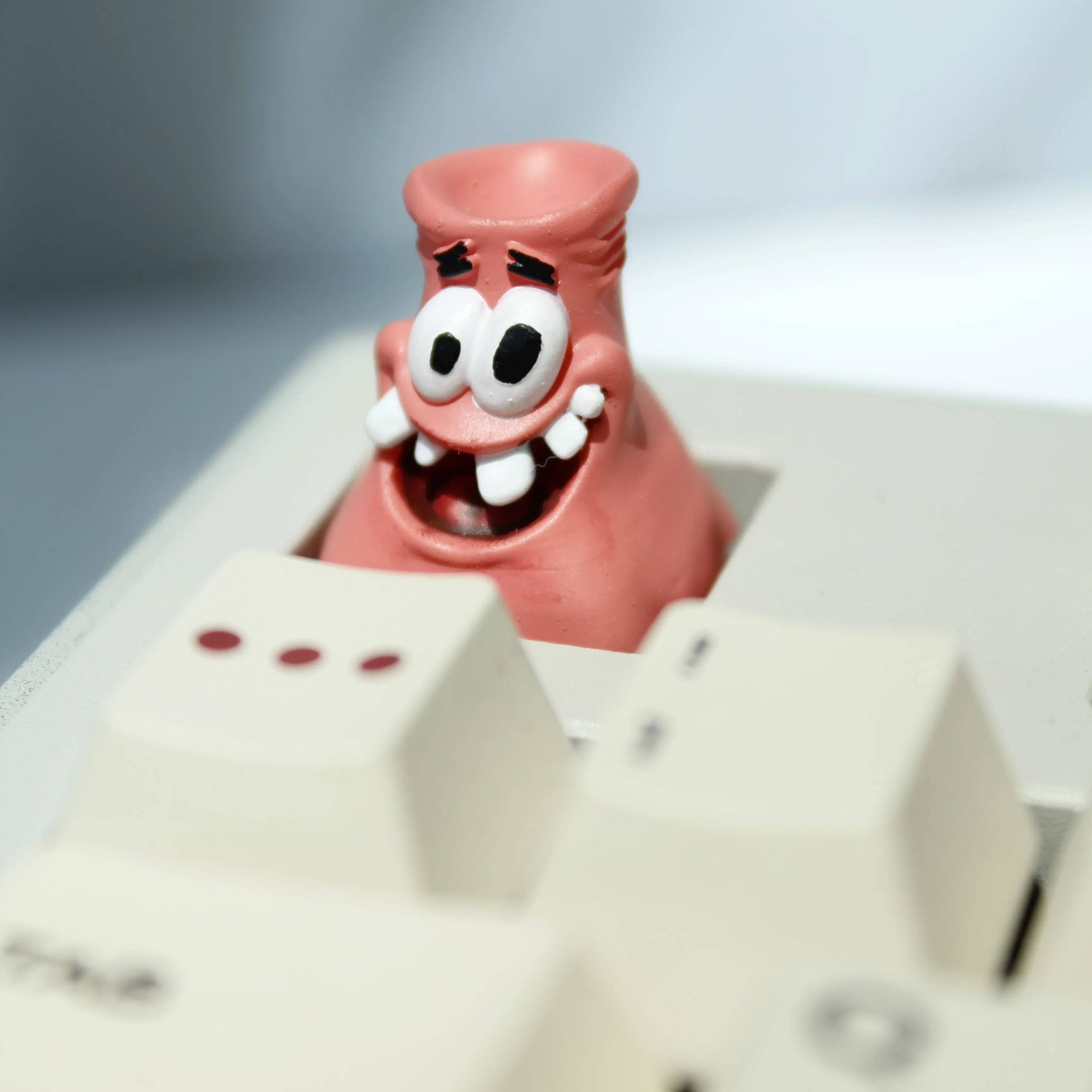 Warrior mask artisan keycap with sculpted horns armor details and fantasy character design for custom keyboards