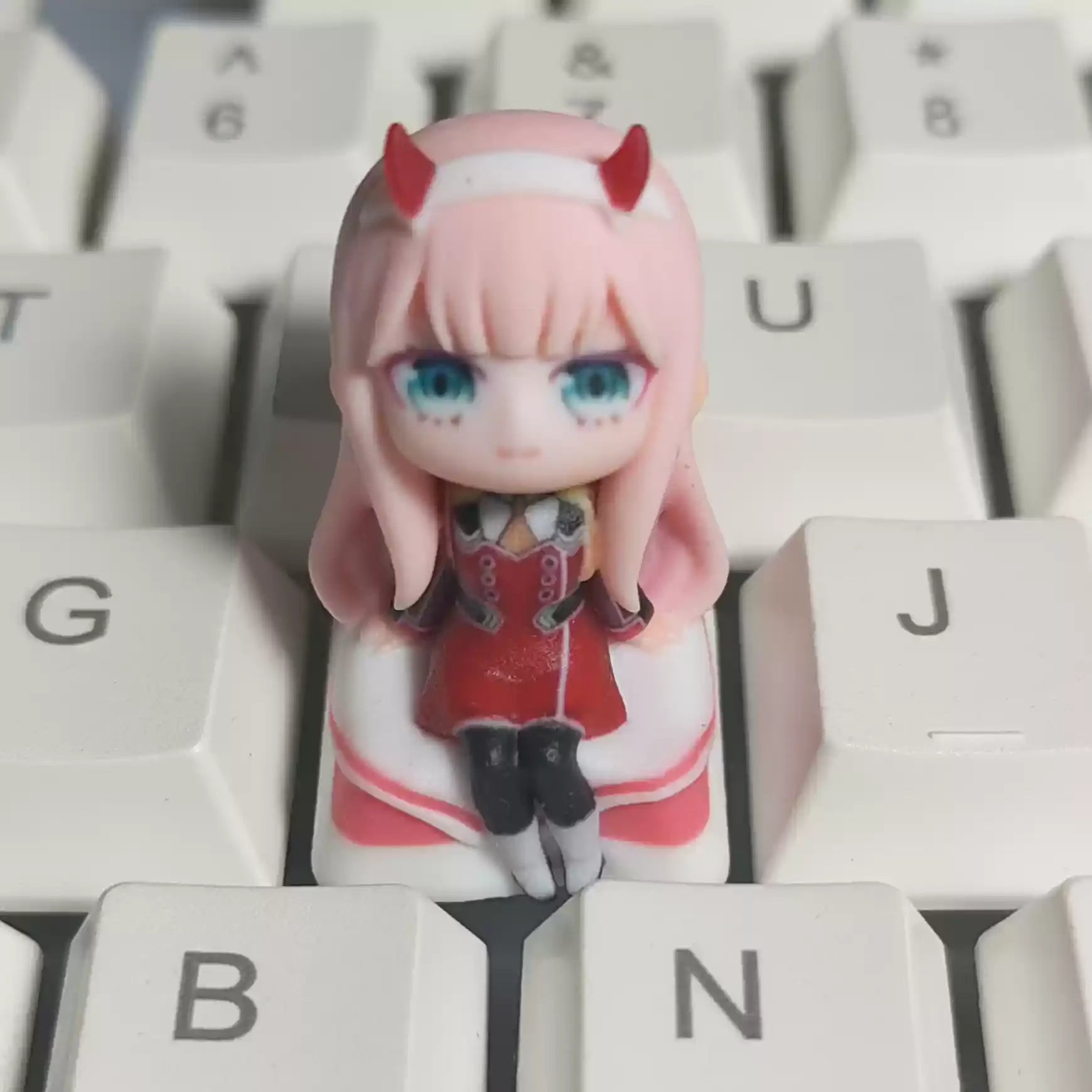 Zero Two anime artisan keycap inspired by DARLING in the FRANXX character design for mechanical keyboards