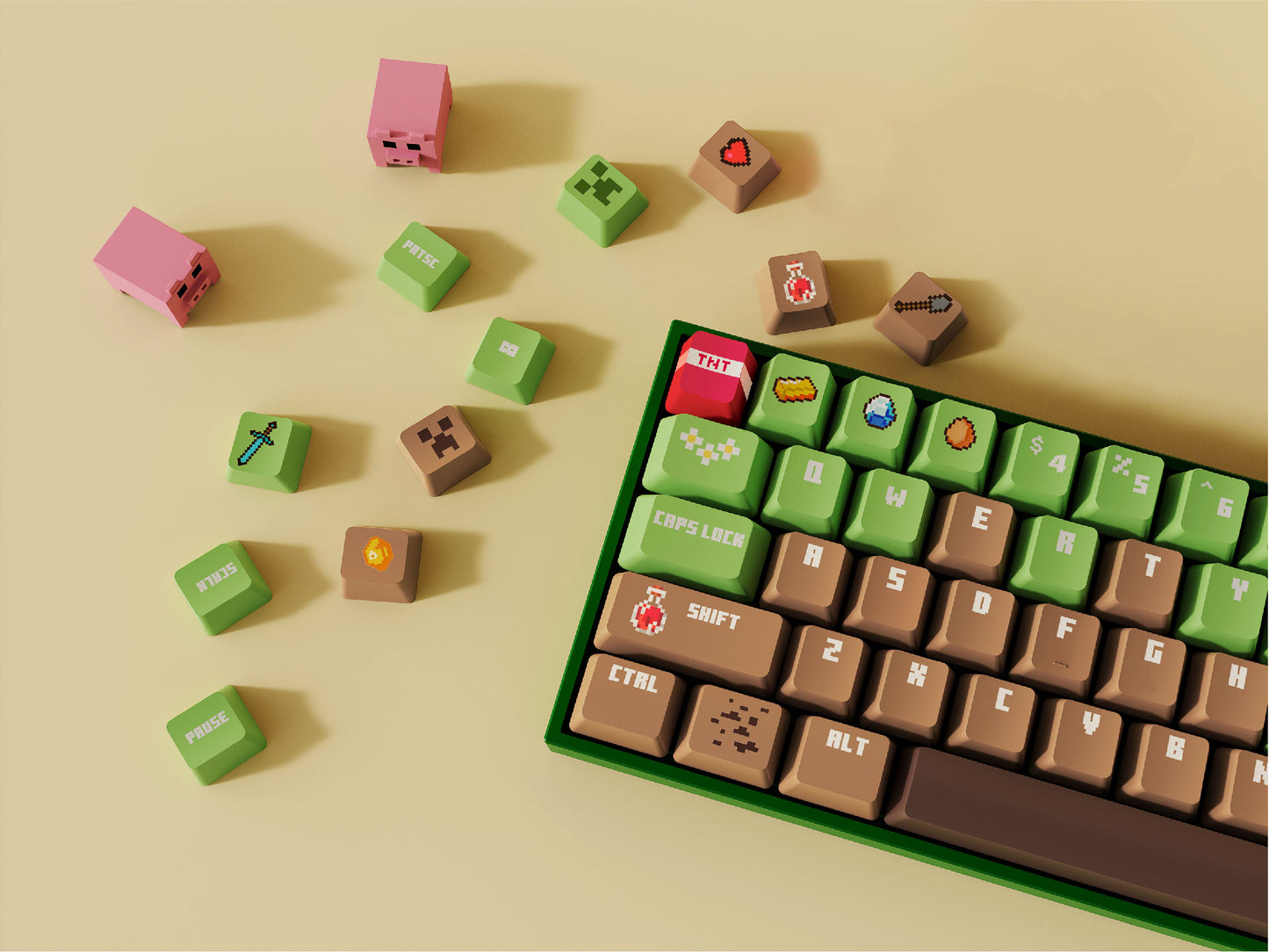 Embark on an immersive keyboard adventure with our "Minecraft PIXEL BOX Keycaps Set." Dive into the pixelated world of Minecraft right from your fingertips. Each keycap is a small, detailed piece of art, capturing the essence of this iconic game. Crafted with precision and designed for durability, these keycaps bring the spirit of Minecraft to your mechanical keyboard. Elevate your gaming or work setup with this unique keycap set  